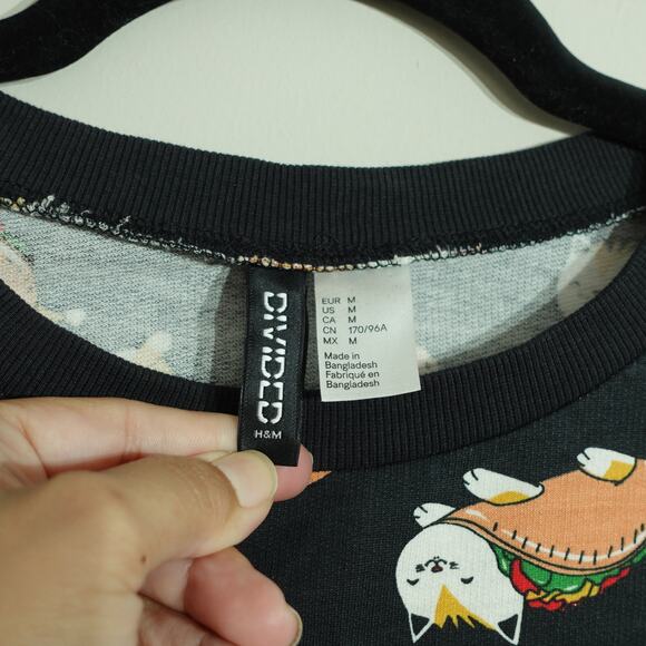 Womens Crew Neck Sweater - Cat Fries Taco Graphic Print - Black - Size Medium - Picture 3 of 8